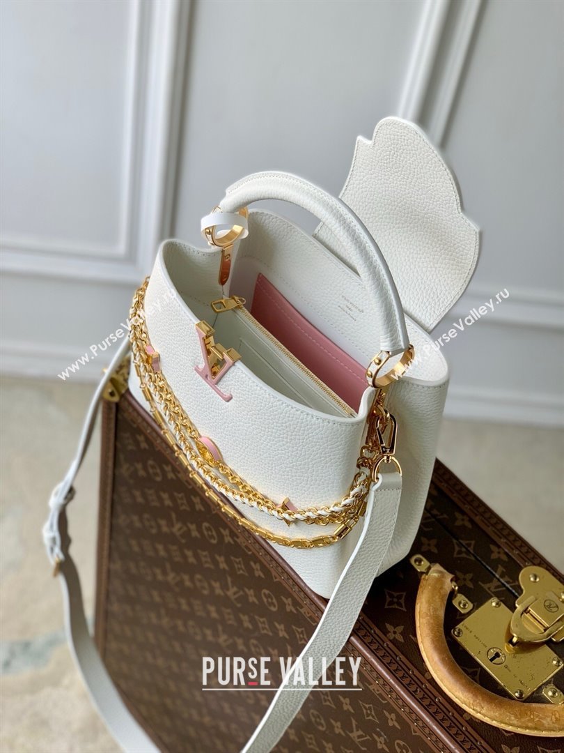 Louis Vuitton Capucines BB Bag with Mother-of-pearl Hardware in White Taurillon Leather M11342 2025 (K-25021424)