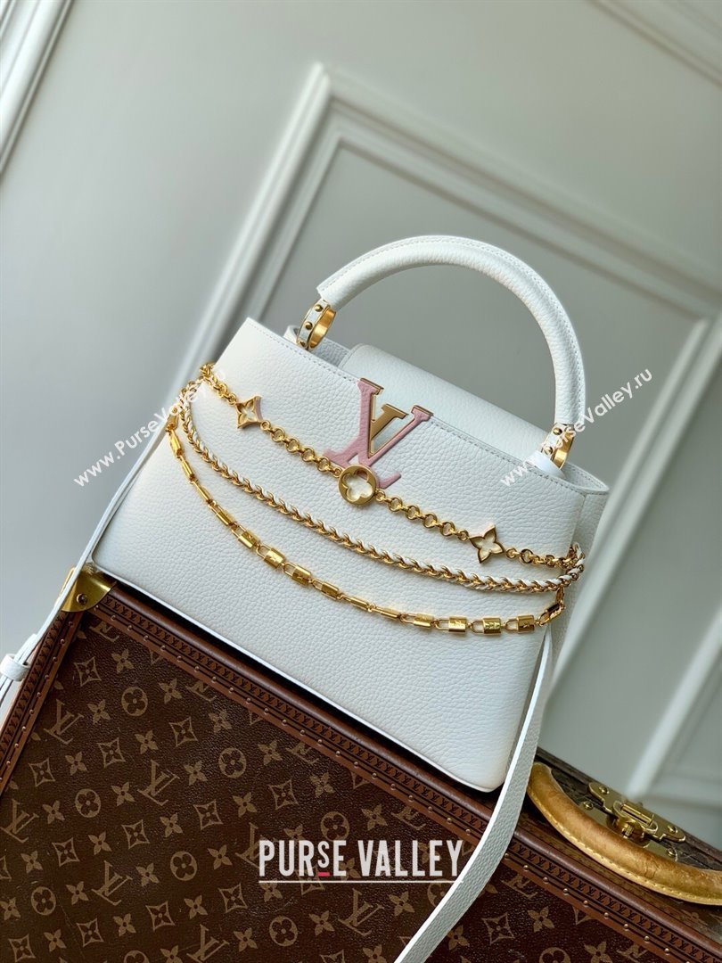 Louis Vuitton Capucines MM Bag with Mother-of-pearl Hardware in White Taurillon Leather M11342 2025 (K-25021425)