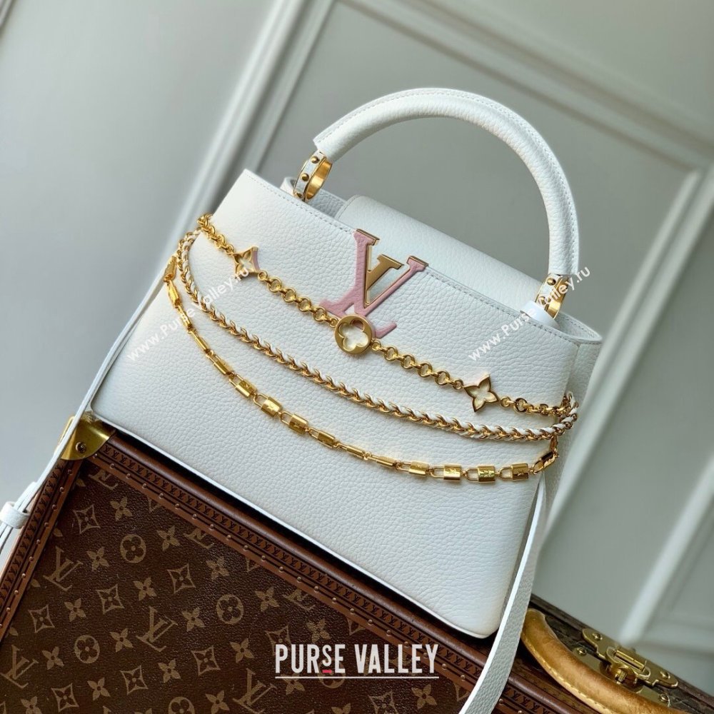 Louis Vuitton Capucines MM Bag with Mother-of-pearl Hardware in White Taurillon Leather M11342 2025 (K-25021425)