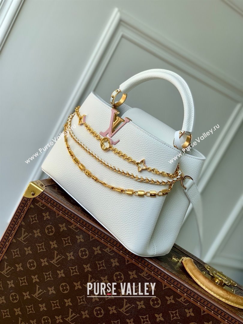Louis Vuitton Capucines MM Bag with Mother-of-pearl Hardware in White Taurillon Leather M11342 2025 (K-25021425)