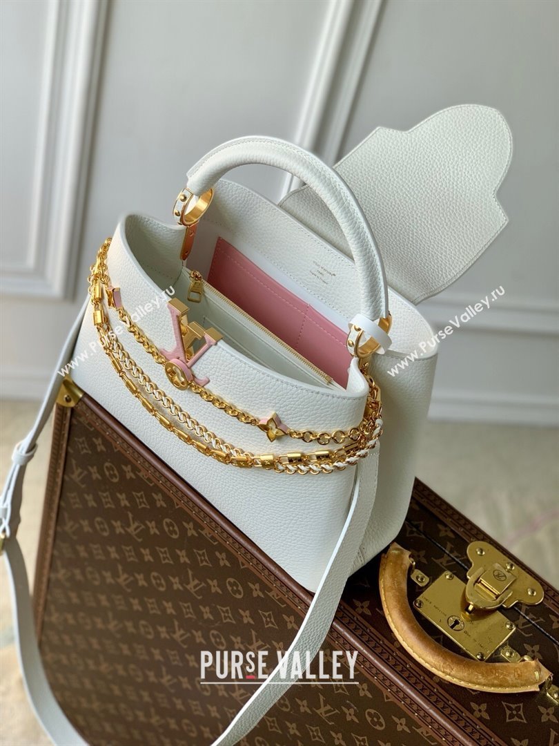 Louis Vuitton Capucines MM Bag with Mother-of-pearl Hardware in White Taurillon Leather M11342 2025 (K-25021425)