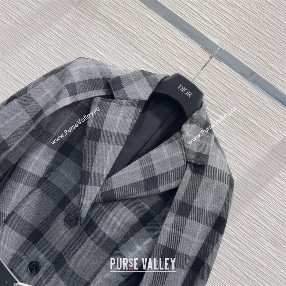 Dior Wool Blend Check Jacket with Scarf Grey 2025 0215 (QI-250215045)