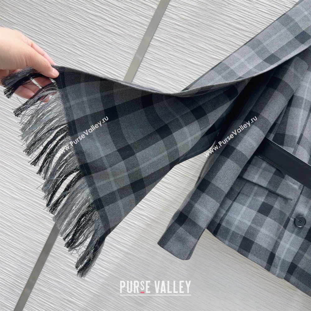 Dior Wool Blend Check Jacket with Scarf Grey 2025 0215 (QI-250215045)