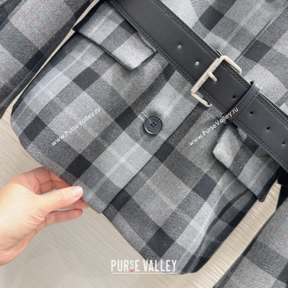 Dior Wool Blend Check Jacket with Scarf Grey 2025 0215 (QI-250215045)