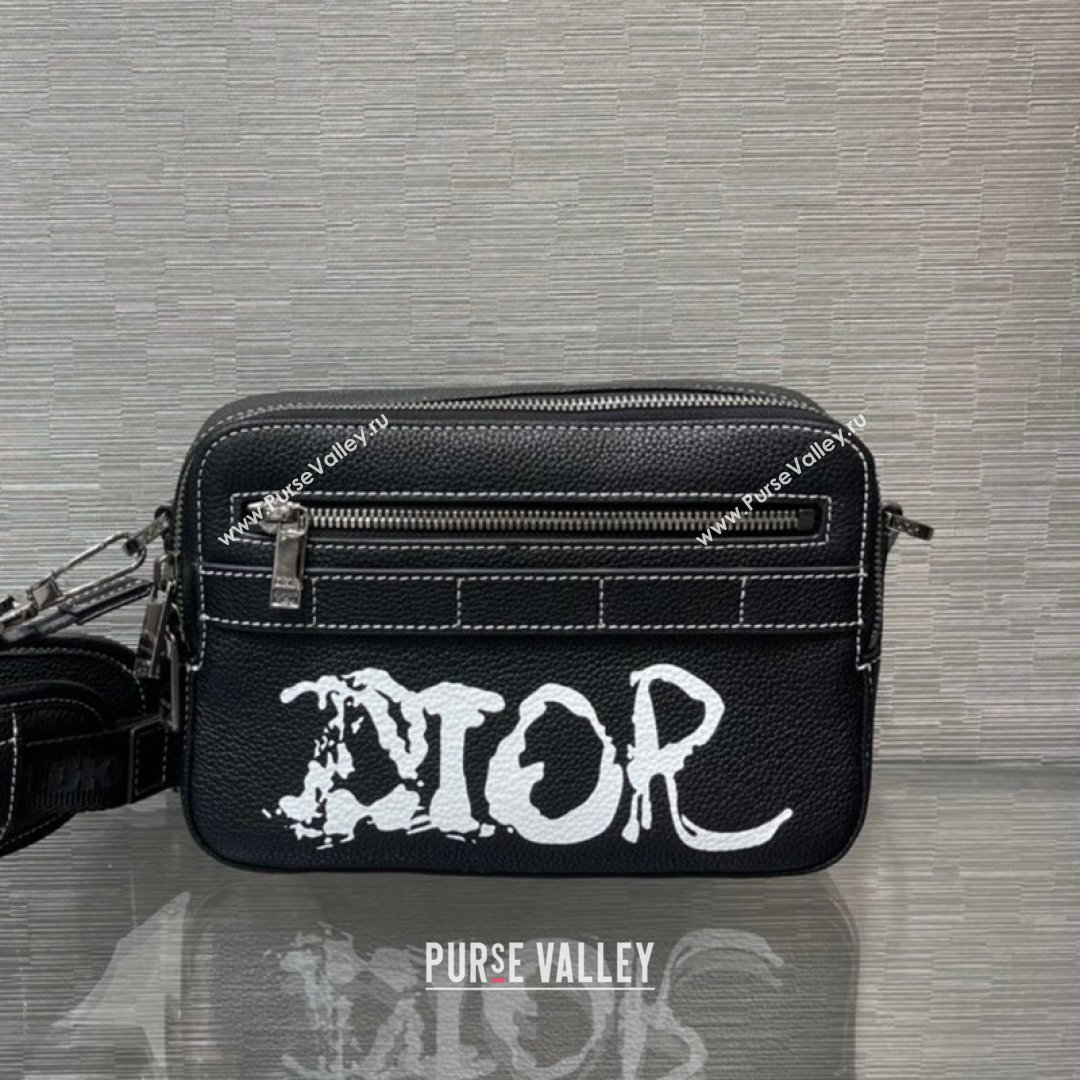 Dior and Peter Doig Mens Safari Messenger Bag in Black Grained Calfskin 2021 (XXG-21090718)