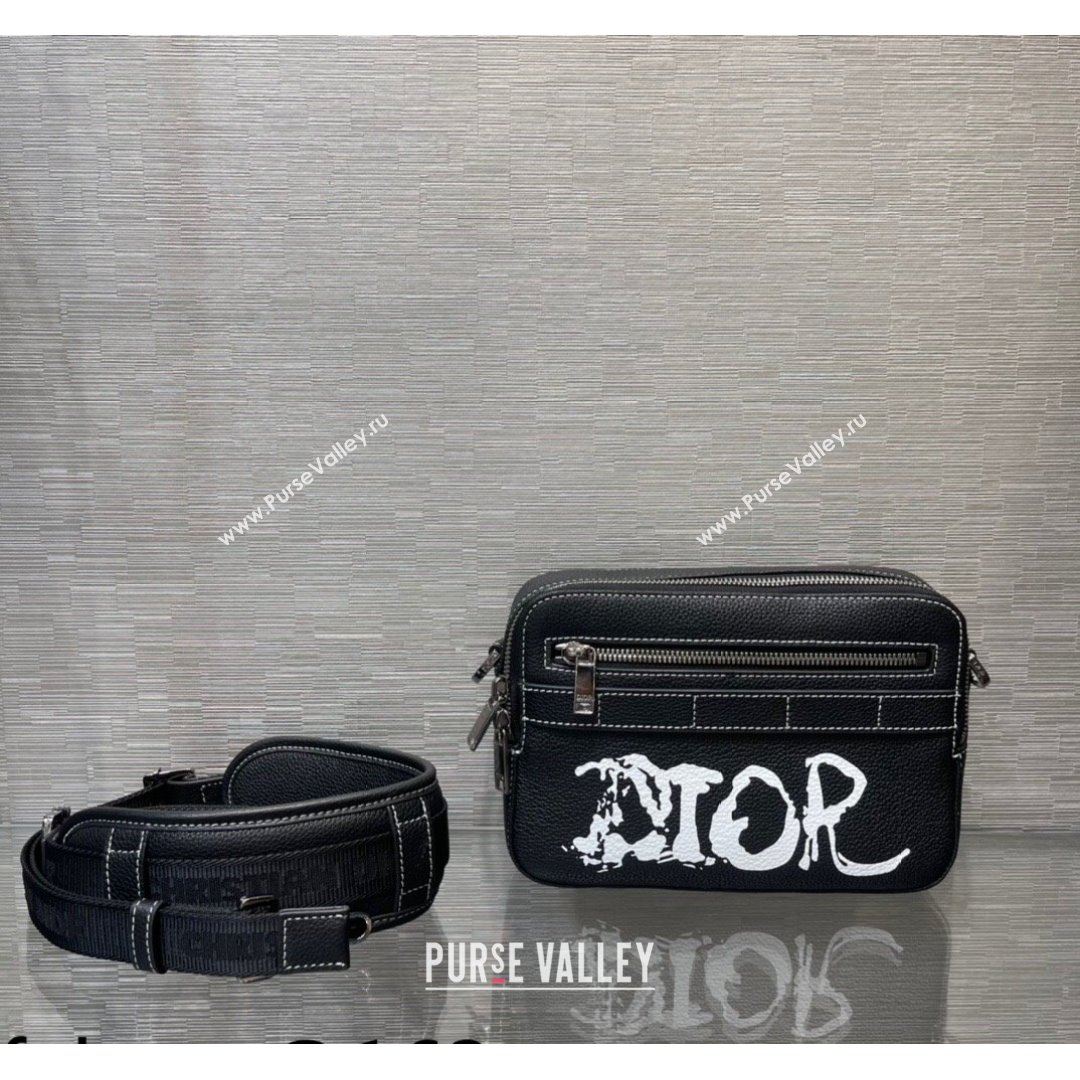 Dior and Peter Doig Mens Safari Messenger Bag in Black Grained Calfskin 2021 (XXG-21090718)