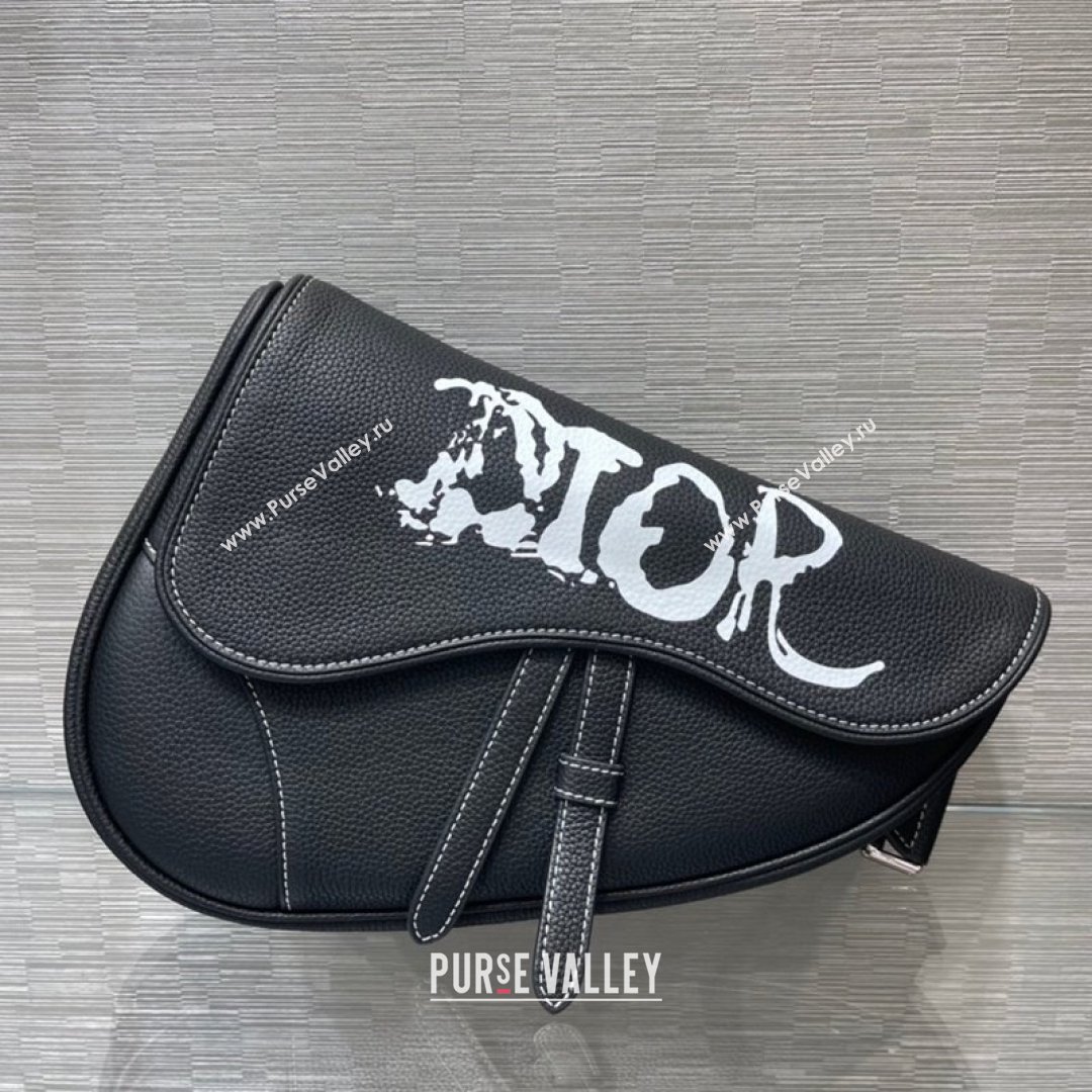 Dior and Peter Doig Mens Saddle Bag in Black Grained Calfskin 2021 (XXG-21090719)