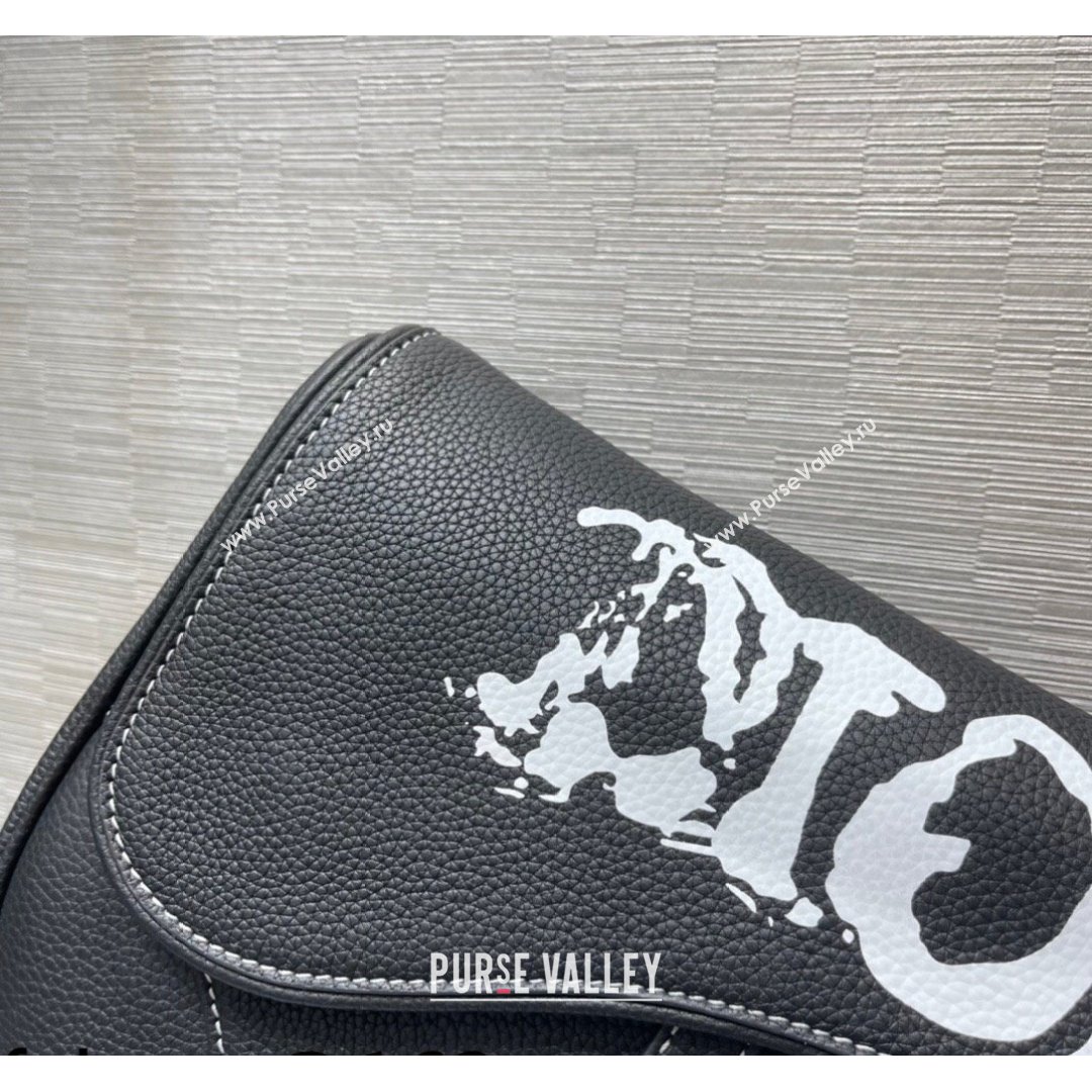 Dior and Peter Doig Mens Saddle Bag in Black Grained Calfskin 2021 (XXG-21090719)