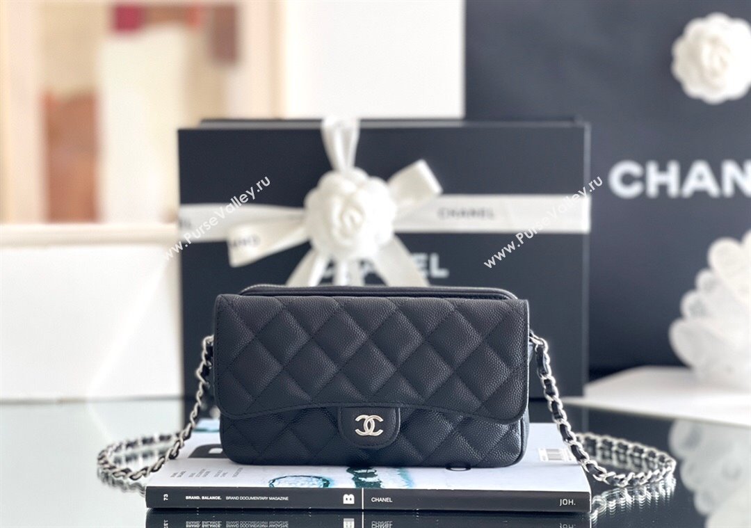 Chanel Grained Calfskin Flap Phone Holder with Chain AP2096 Black 2024 Top Quality (MHE-24091312)