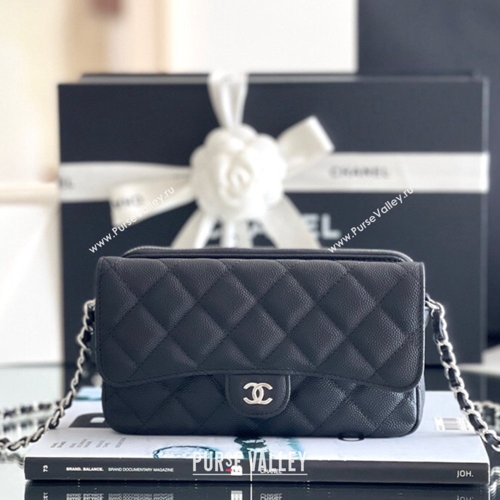 Chanel Grained Calfskin Flap Phone Holder with Chain AP2096 Black 2024 Top Quality (MHE-24091312)