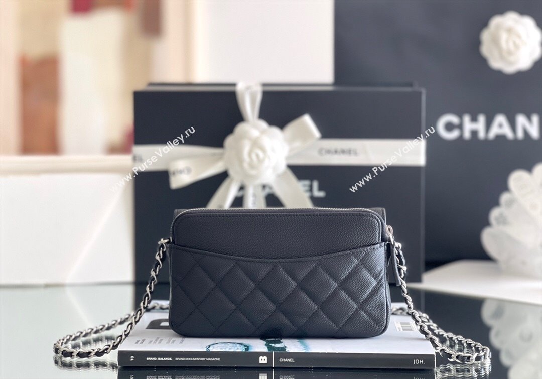 Chanel Grained Calfskin Flap Phone Holder with Chain AP2096 Black 2024 Top Quality (MHE-24091312)