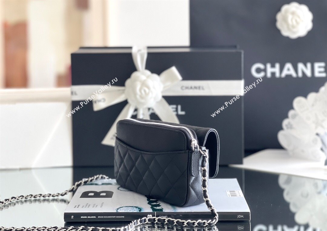 Chanel Grained Calfskin Flap Phone Holder with Chain AP2096 Black 2024 Top Quality (MHE-24091312)