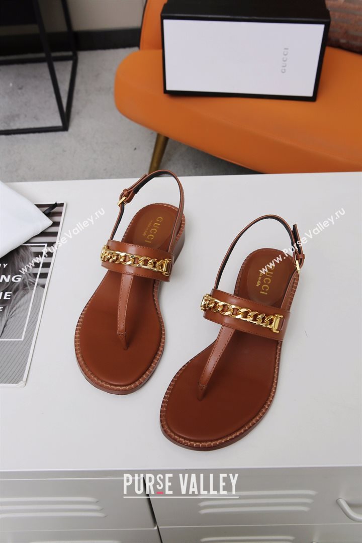 Gucci Leather Thong Sandal with Chain ‎626599 Brown 2020 (MD-20120362)