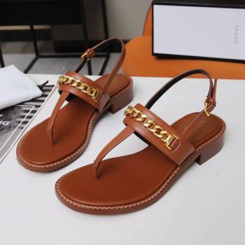 Gucci Leather Thong Sandal with Chain ‎626599 Brown 2020 (MD-20120362)