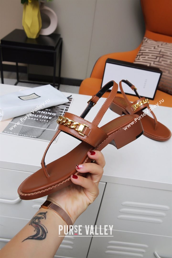 Gucci Leather Thong Sandal with Chain ‎626599 Brown 2020 (MD-20120362)