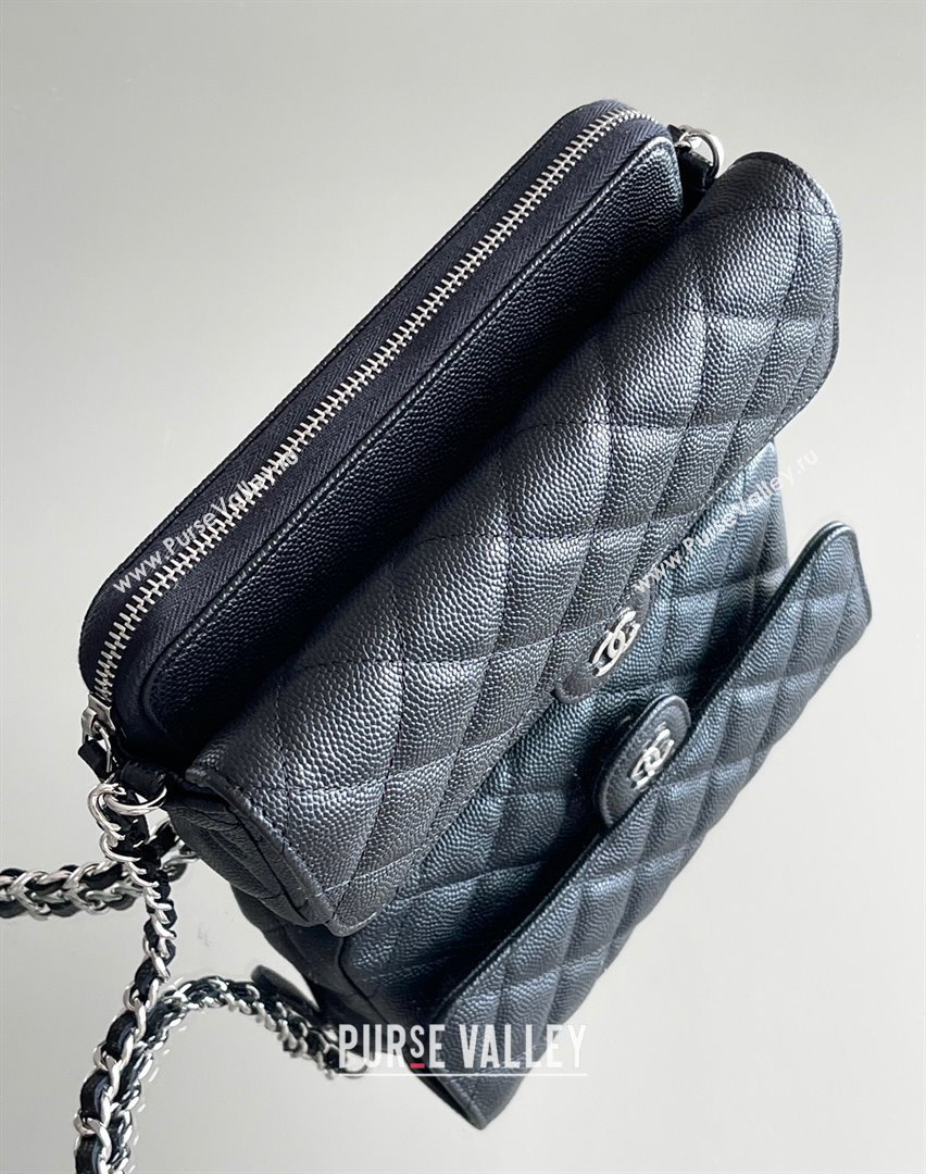 Chanel Grained Calfskin Flap Phone Holder with Chain AP2096 Black 2024 Top Quality (MHE-24091312)