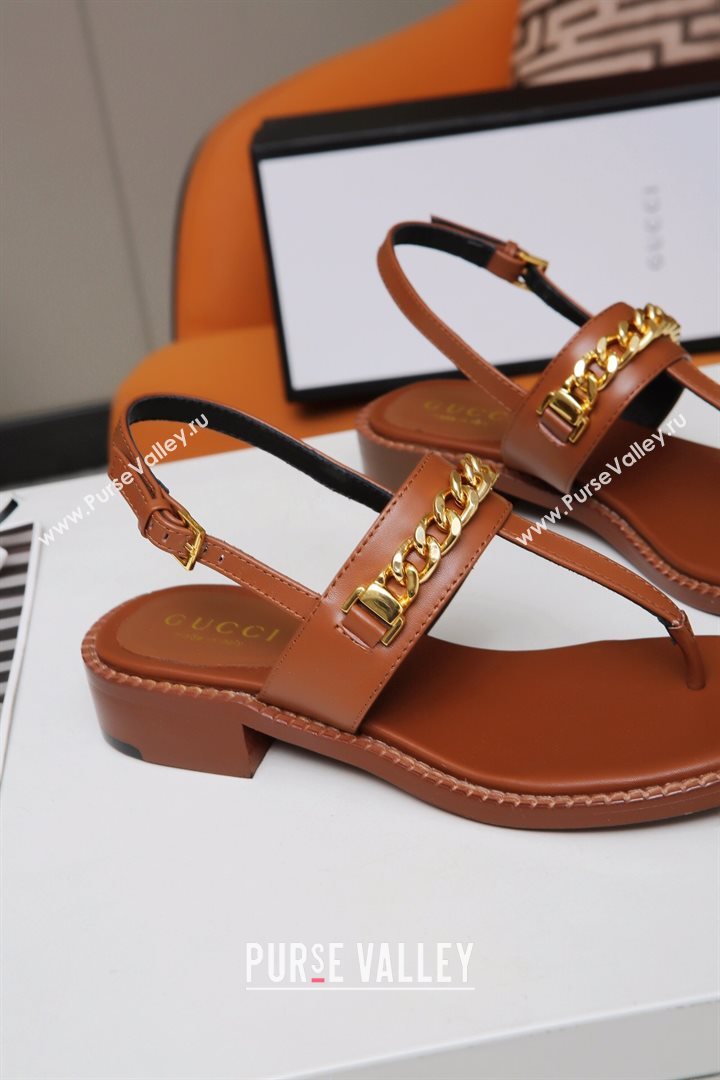 Gucci Leather Thong Sandal with Chain ‎626599 Brown 2020 (MD-20120362)