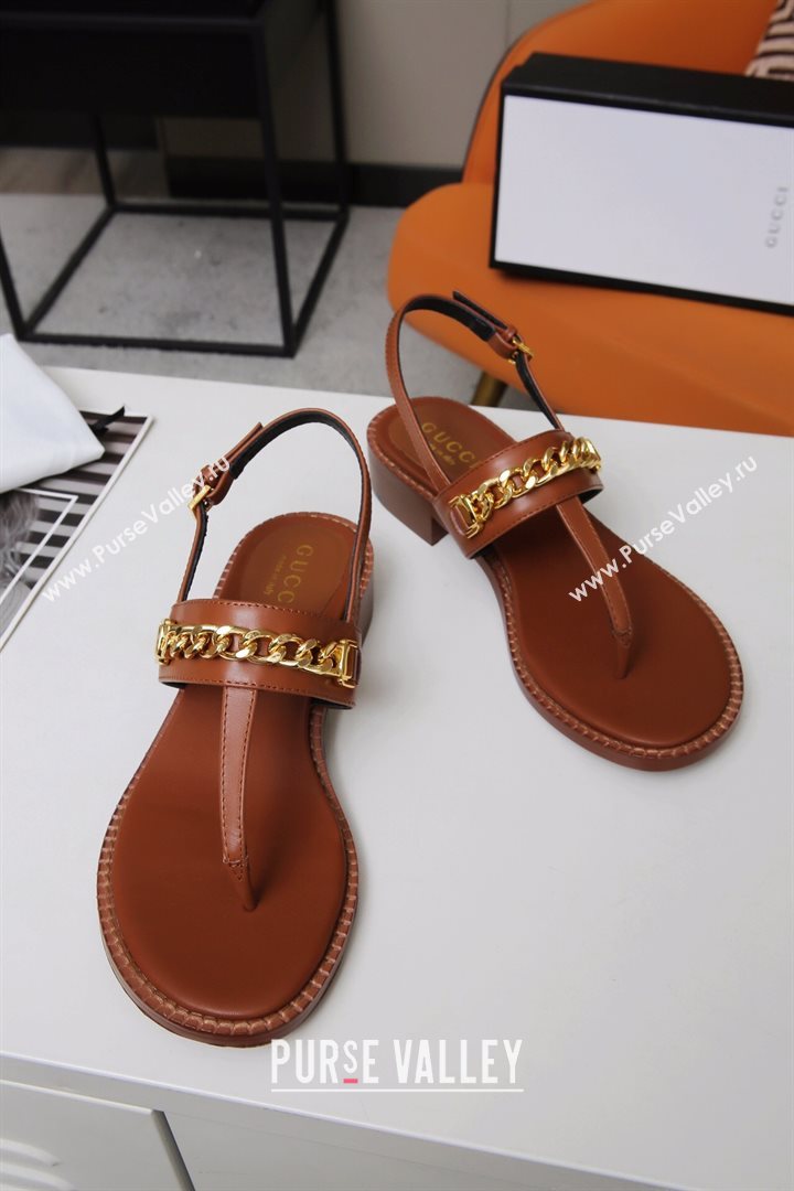 Gucci Leather Thong Sandal with Chain ‎626599 Brown 2020 (MD-20120362)