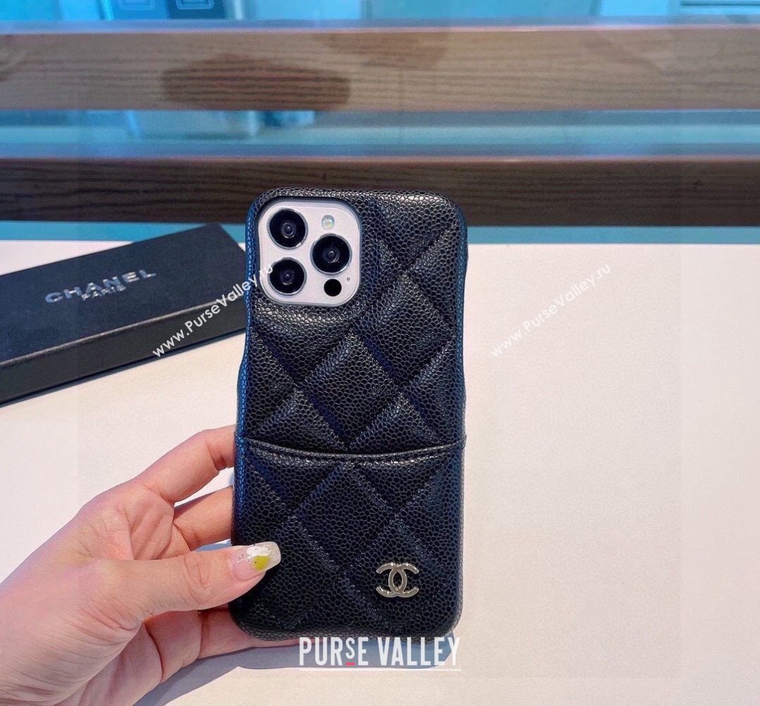 Chanel Grained iPhone Case Black 2024 0727019 (A-240727042)