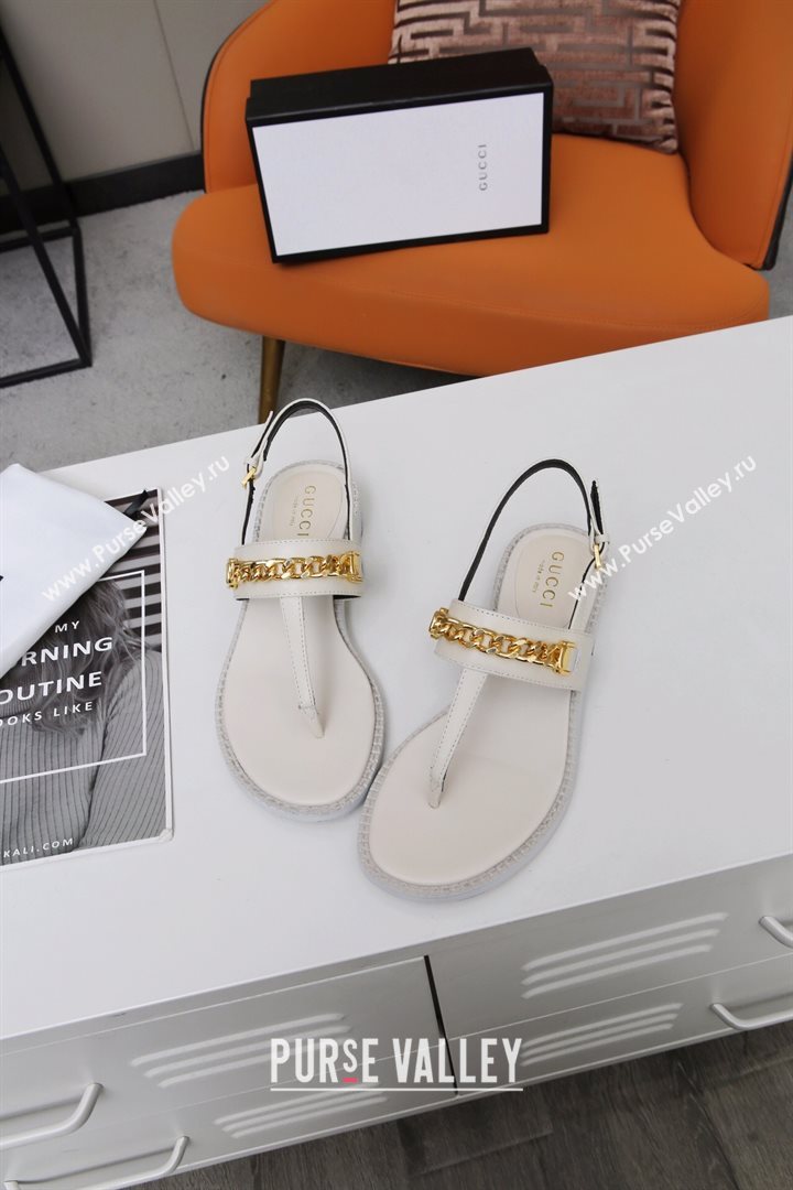 Gucci Leather Thong Sandal with Chain ‎626599 White 2020 (MD-20120361)