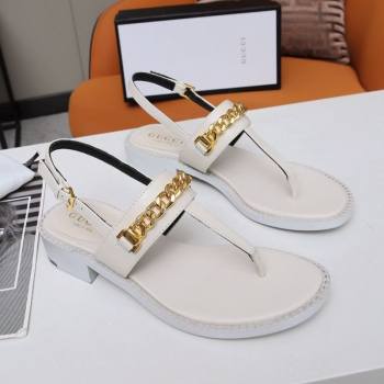 Gucci Leather Thong Sandal with Chain ‎626599 White 2020 (MD-20120361)