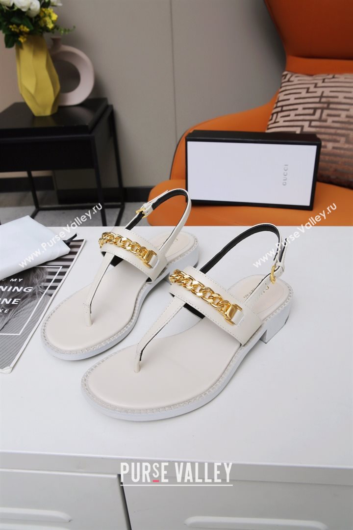 Gucci Leather Thong Sandal with Chain ‎626599 White 2020 (MD-20120361)