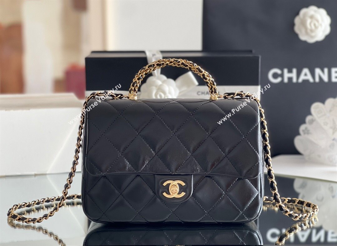 Chanel Lambskin Medium Flap bag with Top Handle AS5043 Black 2024 Top Quality (MHE-24091311)