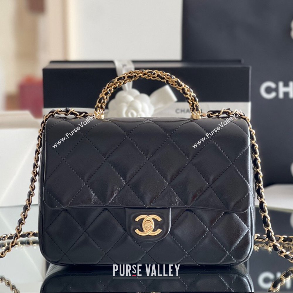 Chanel Lambskin Medium Flap bag with Top Handle AS5043 Black 2024 Top Quality (MHE-24091311)