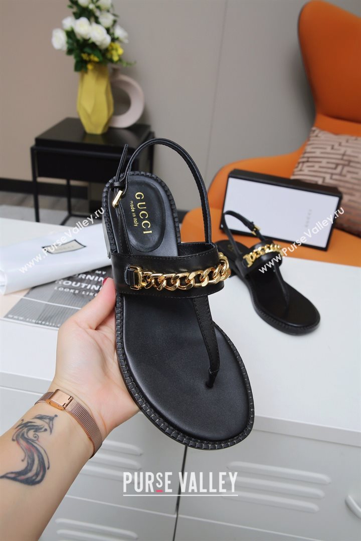 Gucci Leather Thong Sandal with Chain ‎626599 Black 2020 (MD-20120360)