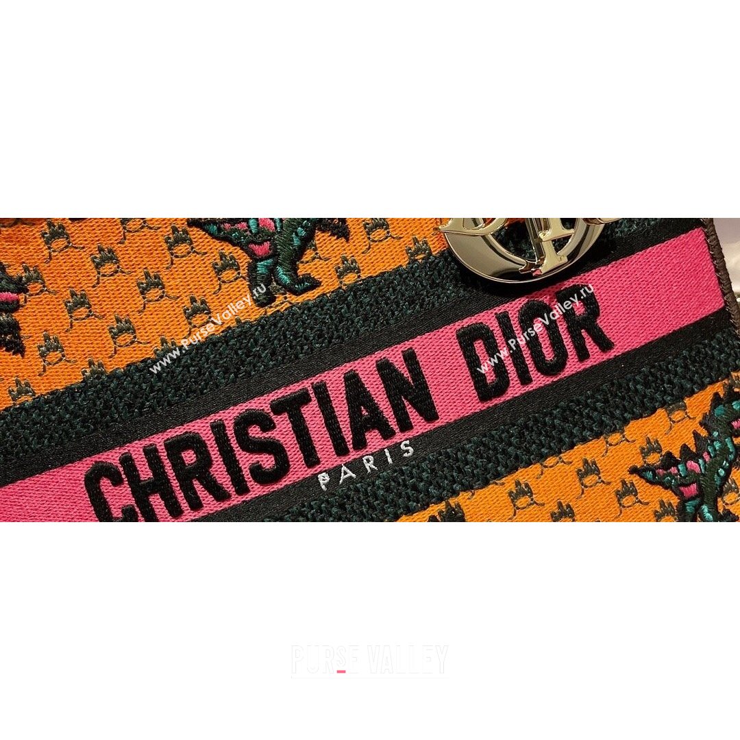 Dior Medium Lady D-Lite Bag in Orange Multicolor Dragon & Fire Embroidery 2021 (XXG-21090724)