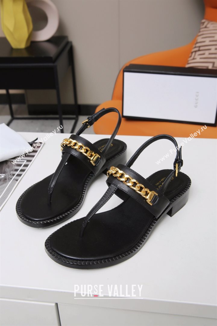 Gucci Leather Thong Sandal with Chain ‎626599 Black 2020 (MD-20120360)