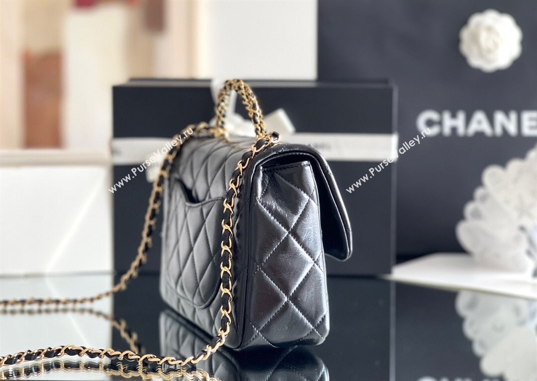 Chanel Lambskin Medium Flap bag with Top Handle AS5043 Black 2024 Top Quality (MHE-24091311)