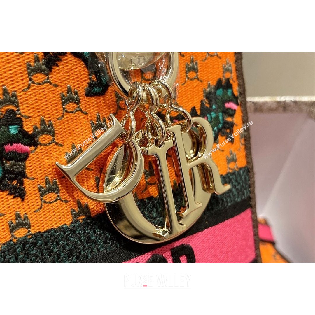 Dior Medium Lady D-Lite Bag in Orange Multicolor Dragon & Fire Embroidery 2021 (XXG-21090724)