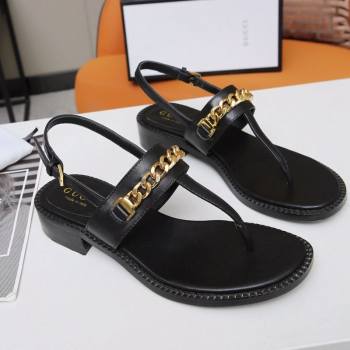 Gucci Leather Thong Sandal with Chain ‎626599 Black 2020 (MD-20120360)