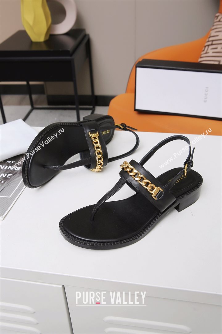 Gucci Leather Thong Sandal with Chain ‎626599 Black 2020 (MD-20120360)