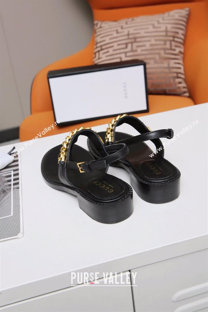 Gucci Leather Thong Sandal with Chain ‎626599 Black 2020 (MD-20120360)