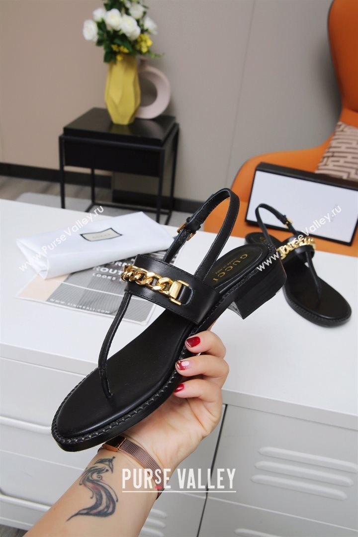 Gucci Leather Thong Sandal with Chain ‎626599 Black 2020 (MD-20120360)