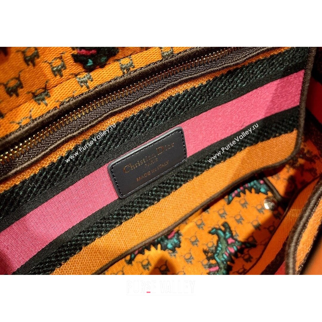 Dior Medium Lady D-Lite Bag in Orange Multicolor Dragon & Fire Embroidery 2021 (XXG-21090724)