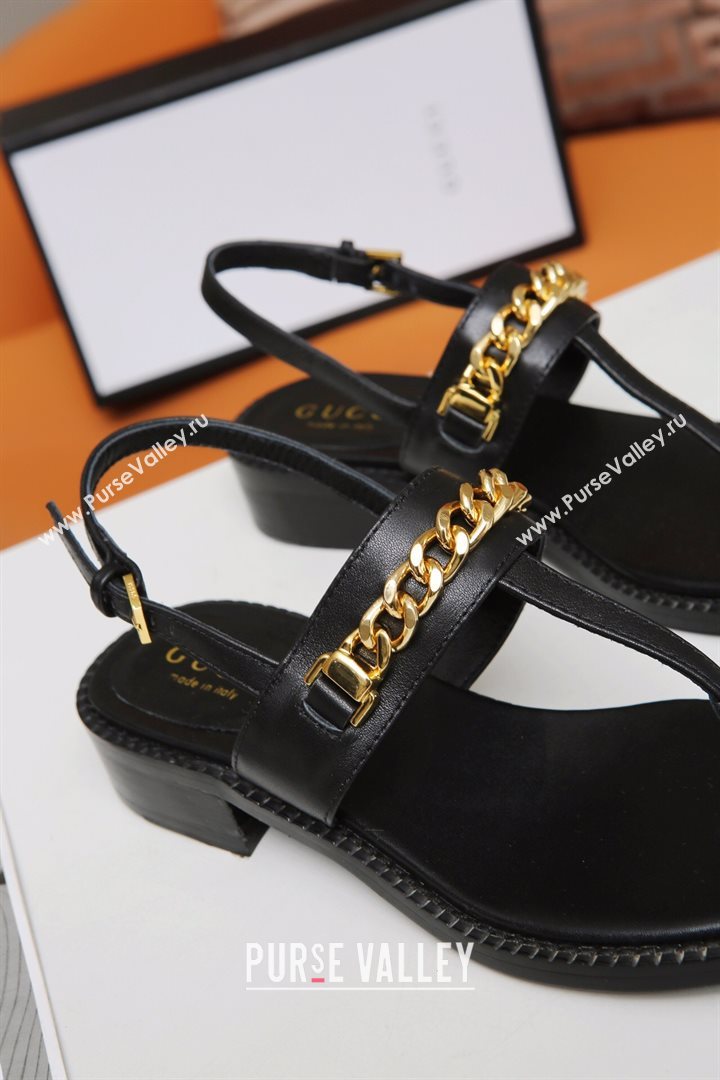 Gucci Leather Thong Sandal with Chain ‎626599 Black 2020 (MD-20120360)