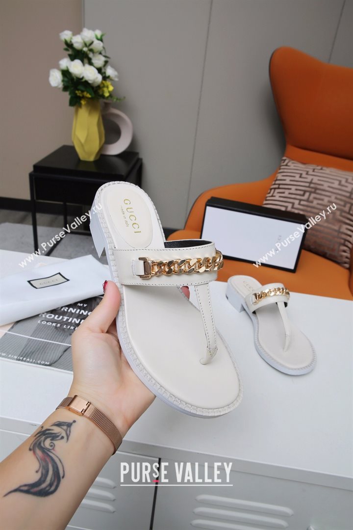 Gucci Thong Sandal with Chain ‎626599 White/Gold 2020 (MD-20120364)