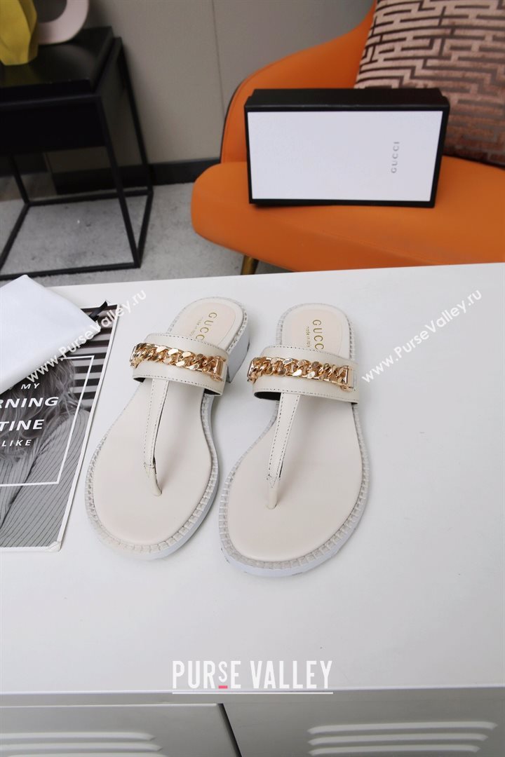Gucci Thong Sandal with Chain ‎626599 White/Gold 2020 (MD-20120364)