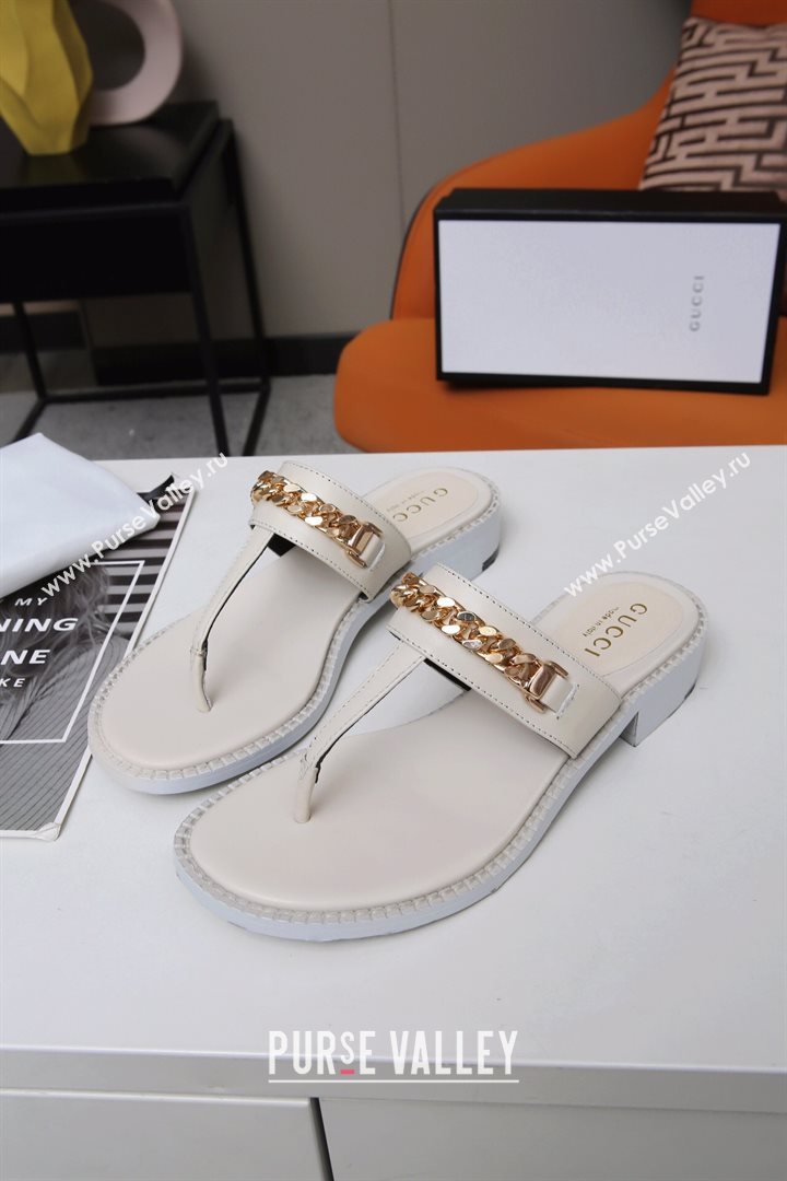 Gucci Thong Sandal with Chain ‎626599 White/Gold 2020 (MD-20120364)