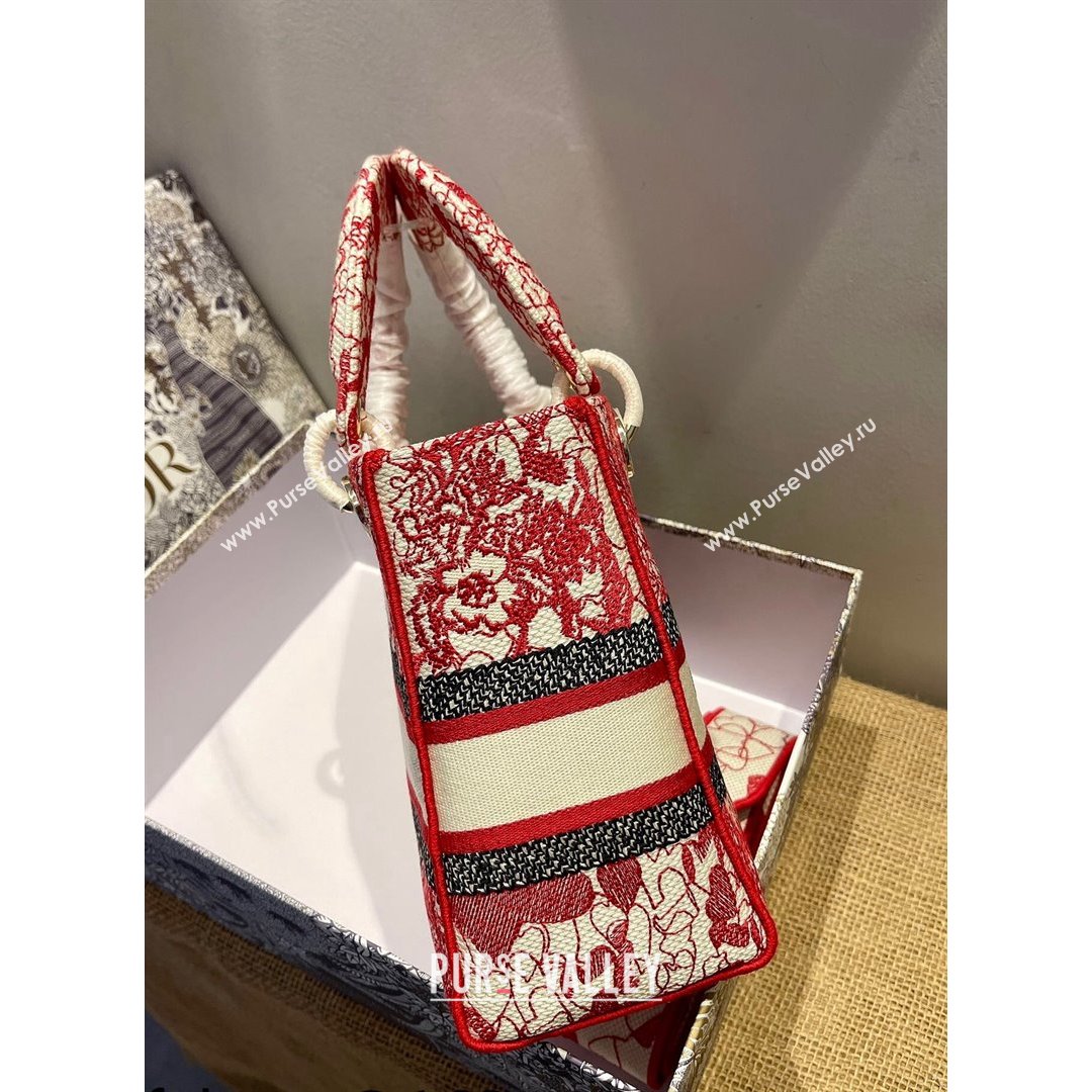 Dior Medium Lady D-Lite Bag in Red and White D-Royaume dAmour Embroidery 2021 (XXG-21090725)