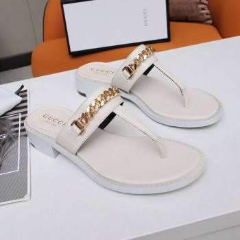 Gucci Thong Sandal with Chain ‎626599 White/Gold 2020 (MD-20120364)