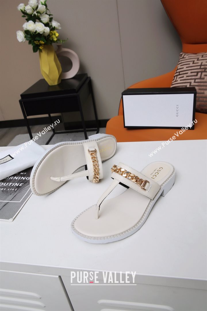 Gucci Thong Sandal with Chain ‎626599 White/Gold 2020 (MD-20120364)