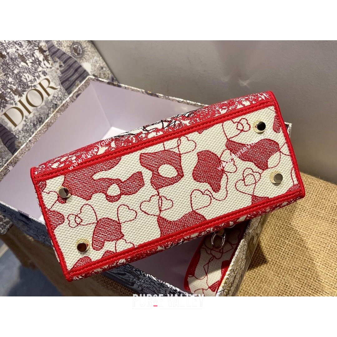 Dior Medium Lady D-Lite Bag in Red and White D-Royaume dAmour Embroidery 2021 (XXG-21090725)