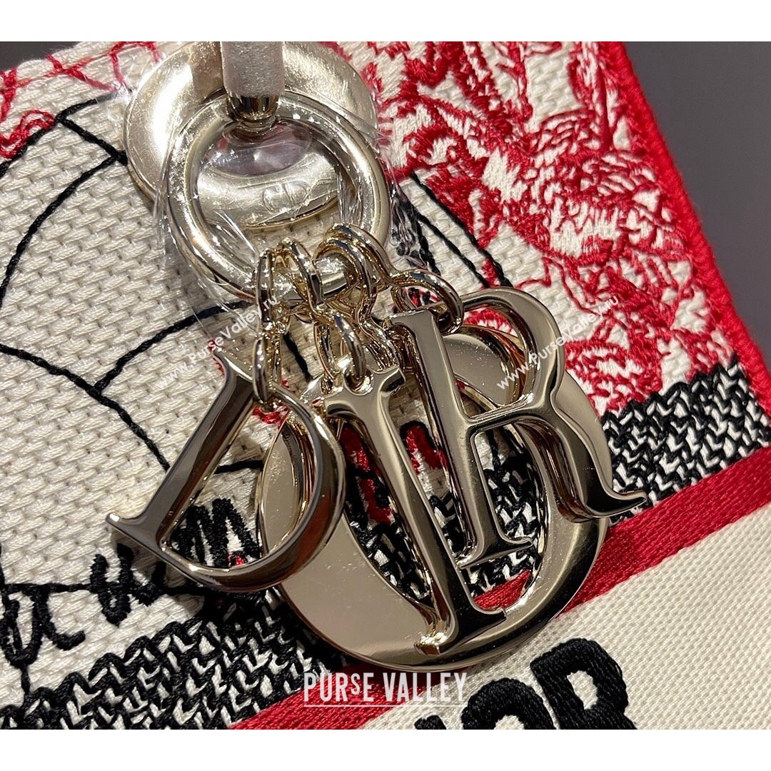 Dior Medium Lady D-Lite Bag in Red and White D-Royaume dAmour Embroidery 2021 (XXG-21090725)