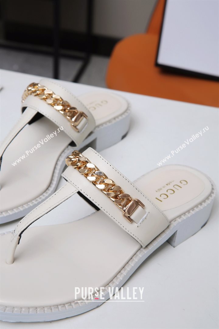 Gucci Thong Sandal with Chain ‎626599 White/Gold 2020 (MD-20120364)