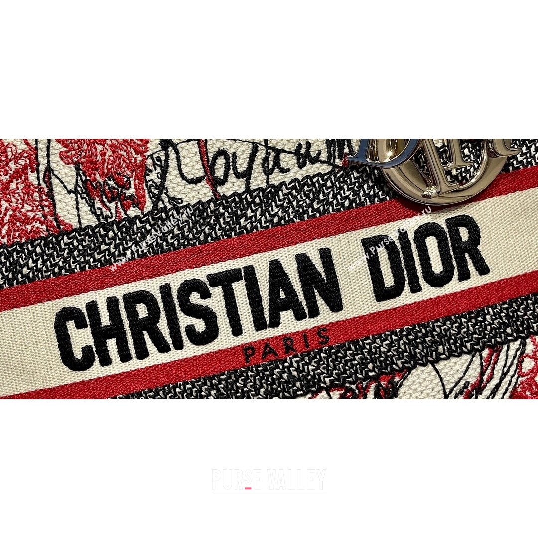 Dior Medium Lady D-Lite Bag in Red and White D-Royaume dAmour Embroidery 2021 (XXG-21090725)