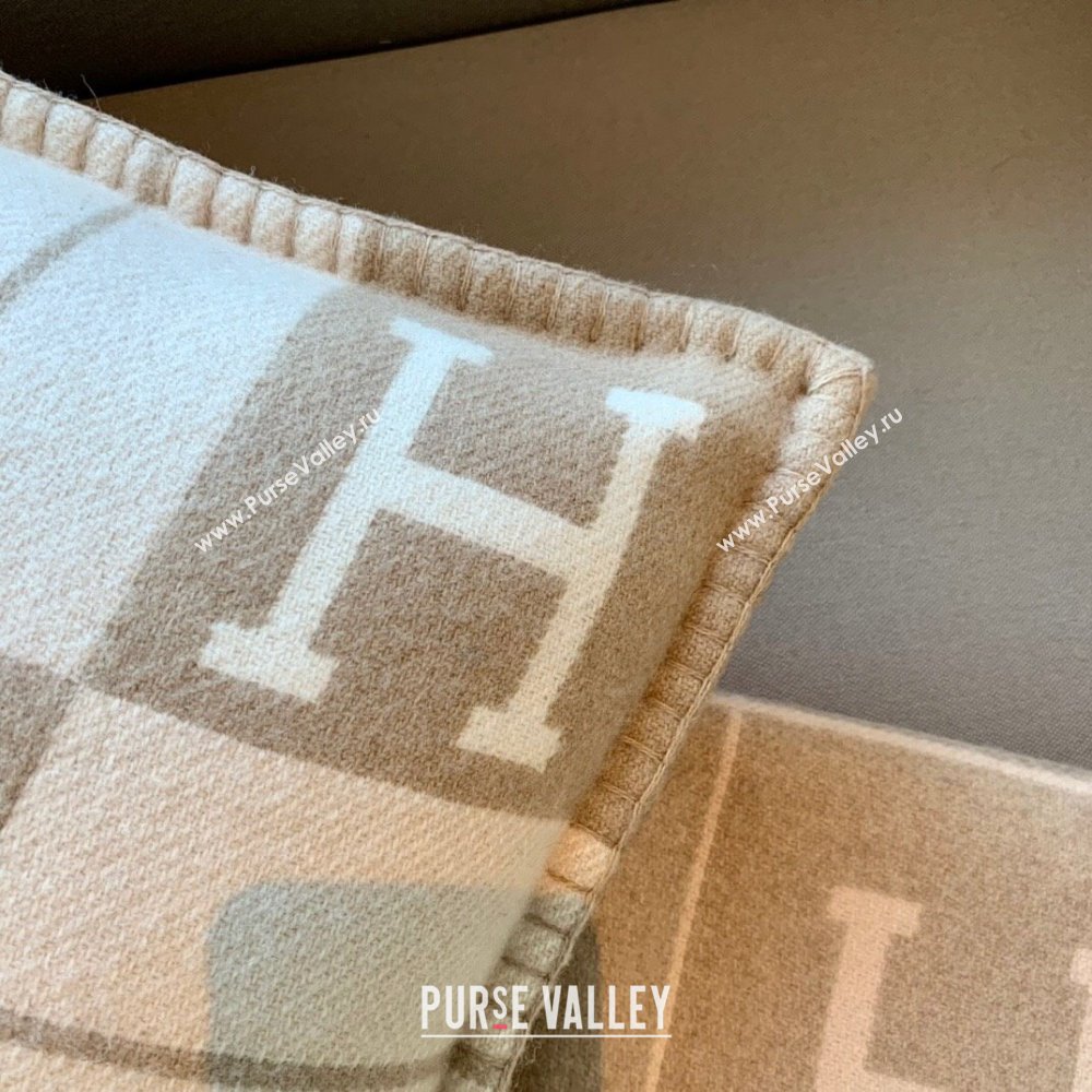 Hermes Avalon Wool Cashmere Blanket and Pillow H0412 Light Grey 2024 (SHUYA-24041203)